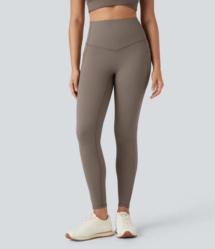 SoCinched legginsy do jogi z polaru z wysokim stanem, modelujące brzuch, z kieszeniami.