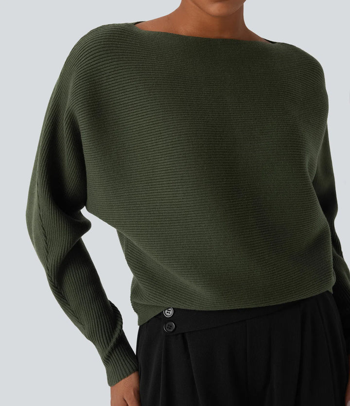 Sweter na co dzień z dekoltem typu łódka i rękawami typu nietoperz