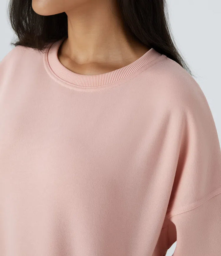 Oversize bluza z polaru z okrągłym dekoltem, długimi rękawami i kieszenią, na co dzień