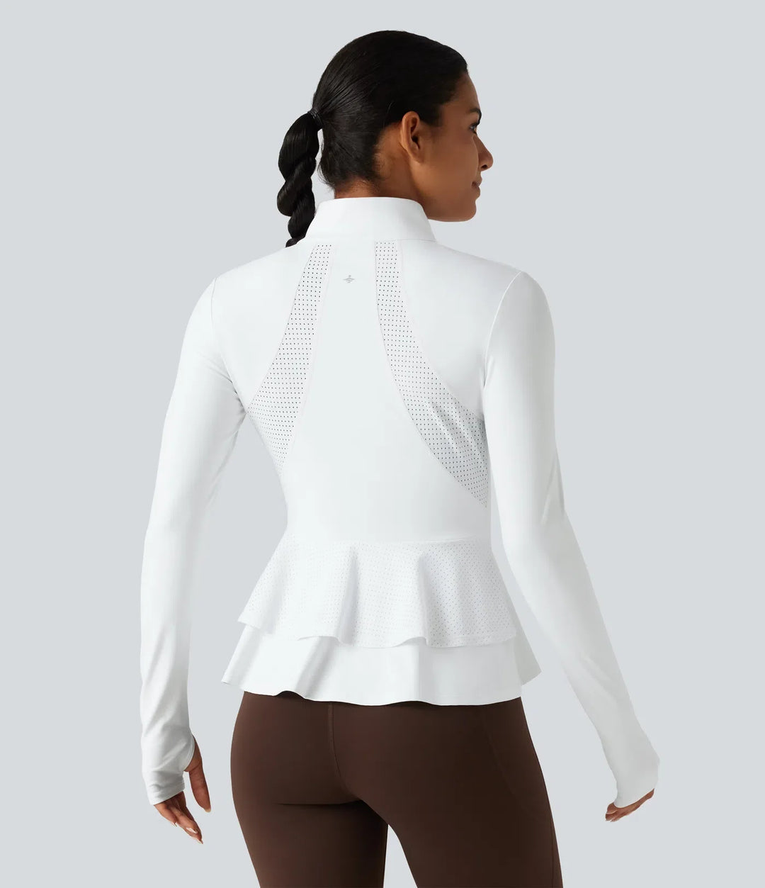 SoftlyZero Airy ze stójką i długim rękawem z otworem na kciuk Eyelet z falbankowym dołem InstantCool joga kurtka z kieszeniami-UPF50+