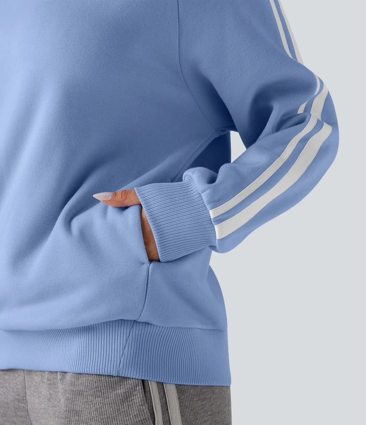 Z okrągłym dekoltem i długim rękawem kolor block polarowy bluza na co dzień z kieszeniami
