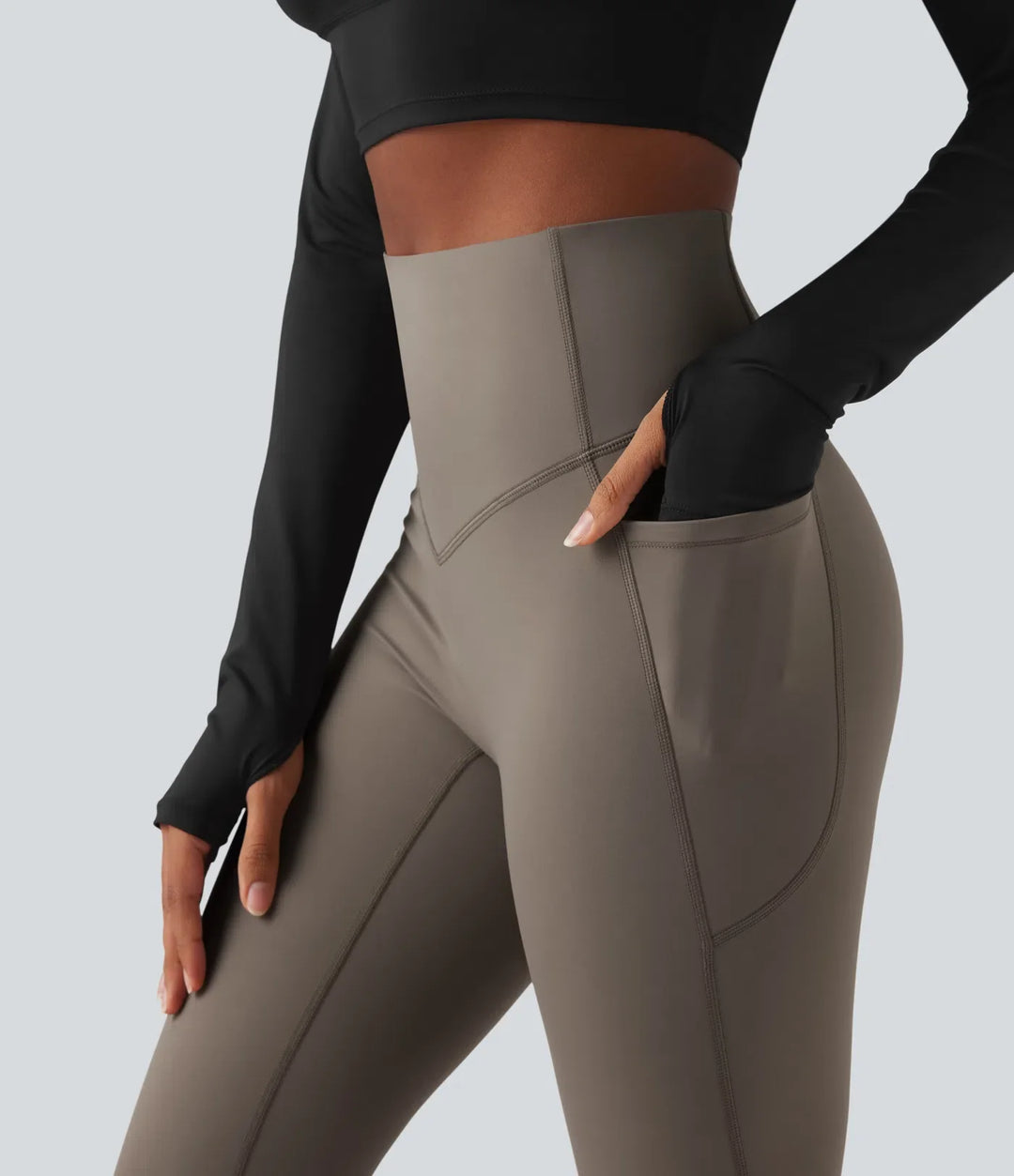 Milejka UltraSculpt ciepło z wysokim stanem modelujące brzuch polarowy modelujące joga legginsy bootcut z kieszeniami