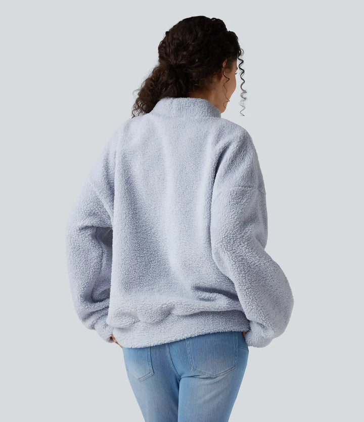Z półgolfem z długim rękawem na co dzień sherpa bluza z kieszeniami