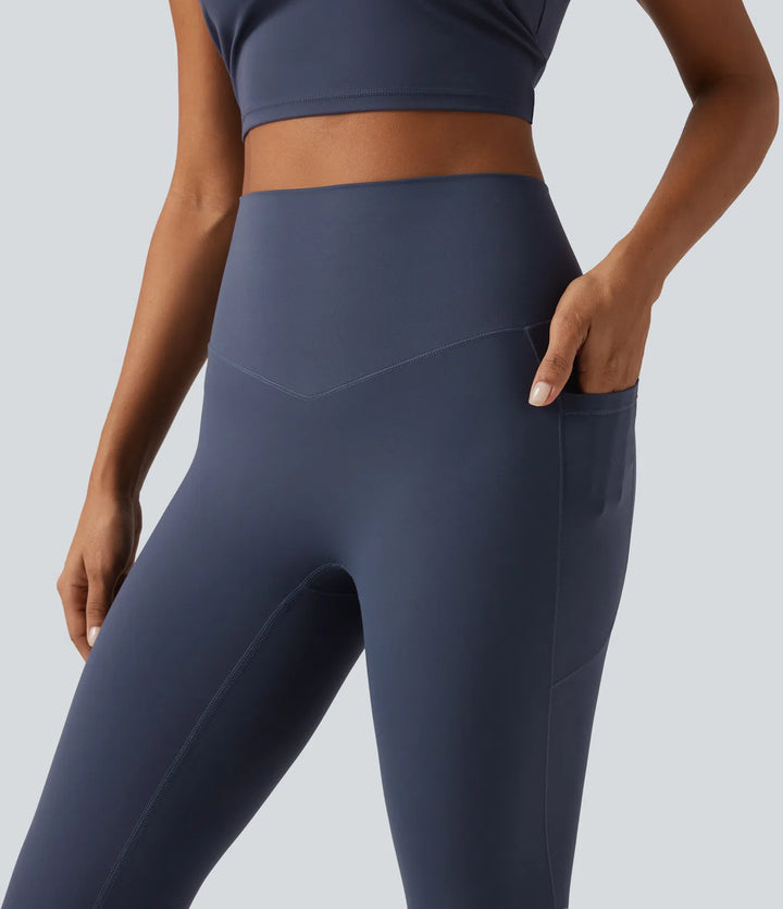 Halara UltraSculpt legginsy do jogi z wysokim stanem, sznurowaniem, rozszerzanymi nogawkami i kieszeniami