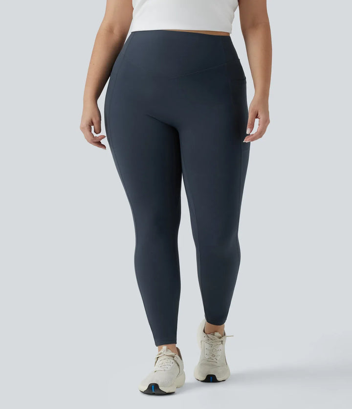 Plus size Milejka UltraSculpt z wysokim stanem modelujące brzuch unoszące pośladki marszczony legginsy do jogi z kieszeniami