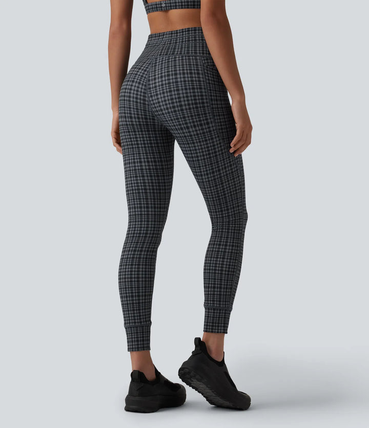 Halara UltraSculpt legginsy do jogi z wysokim stanem, w kratkę, ze sznurkiem ściągającym i kieszeniami
