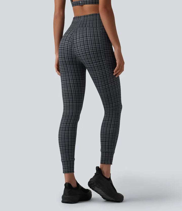 Halara UltraSculpt legginsy do jogi z wysokim stanem, w kratkę, ze sznurkiem ściągającym i kieszeniami
