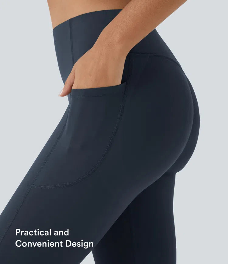 Halara UltraSculpt capri legginsy treningowe z wysokim stanem, marszczonym tyłem unoszącym pośladki, modelujące brzuch, z kieszenią