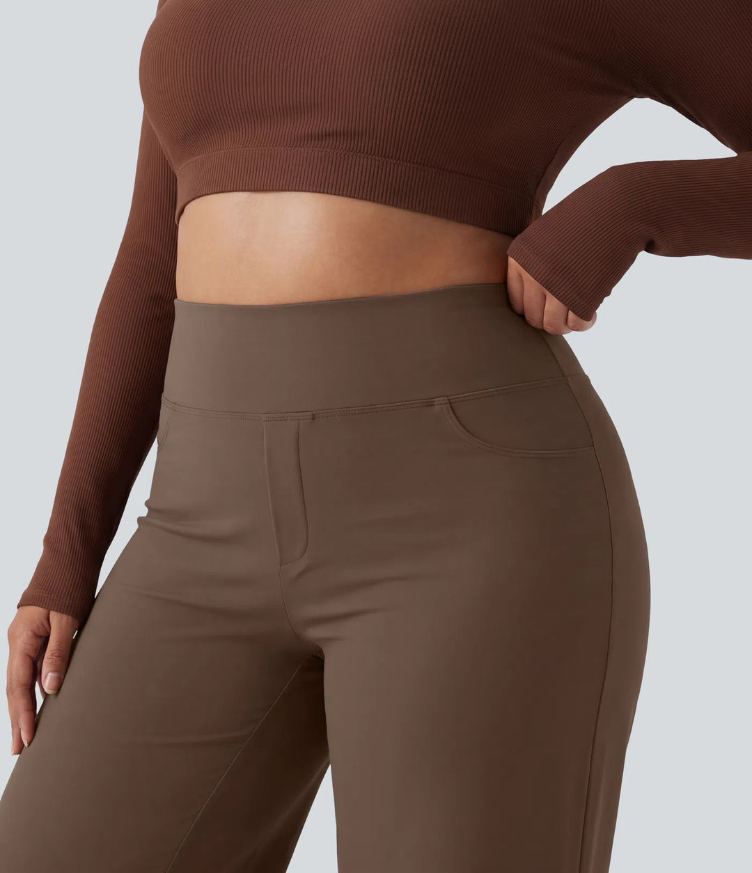 Plus size DayStretch — luźne spodnie do jogi z wysokim stanem, funkcją modelowania brzucha, szerokimi nogawkami i kieszeniami