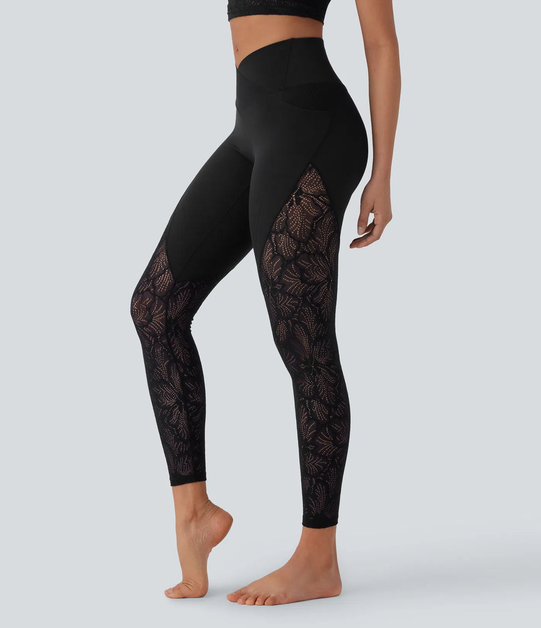SoftlyZero legginsy do jogi 7/8 z wysokim stanem, przekładaną kieszenią i kontrastową koronką