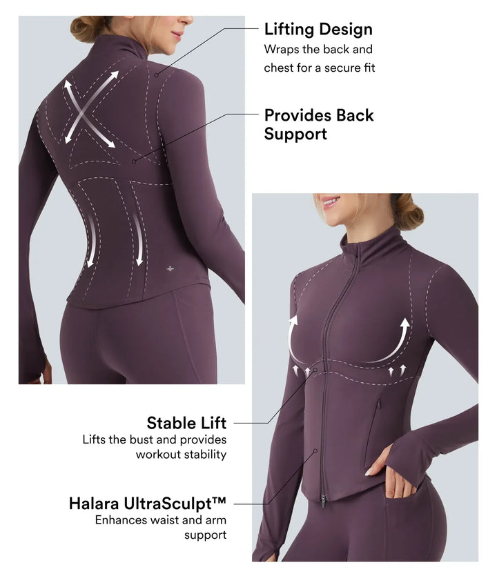 Milejka UltraSculpt z półgolfem push-up z długim rękawem z otworem na kciuk joga kurtka z kieszeniami