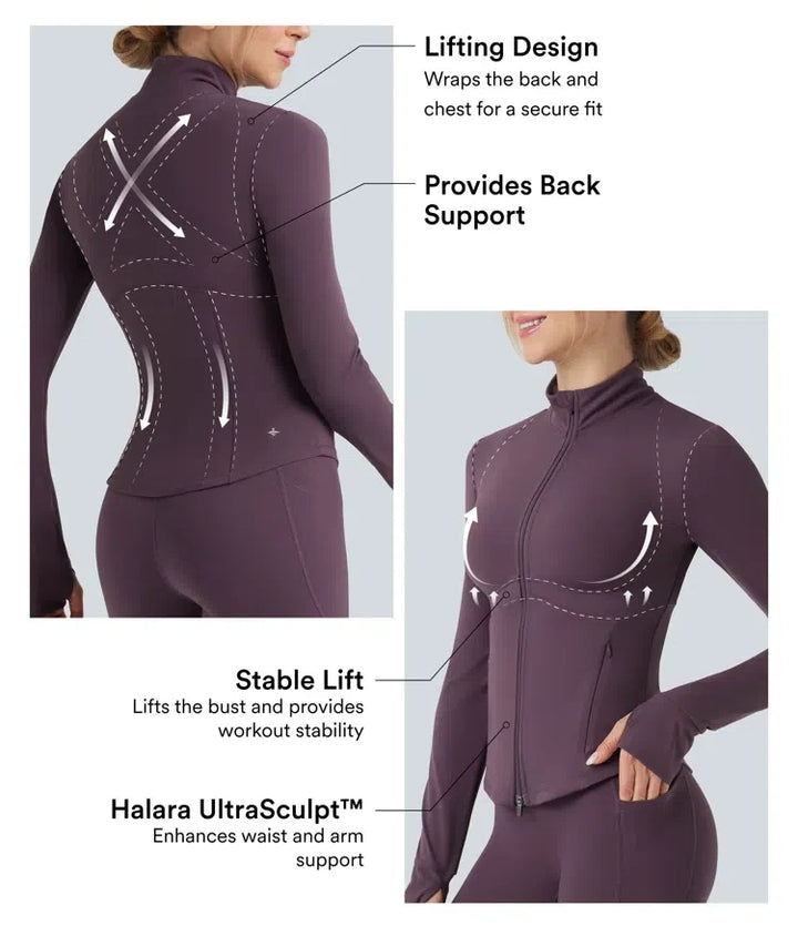 Milejka UltraSculpt z półgolfem push-up z długim rękawem z otworem na kciuk joga kurtka z kieszeniami