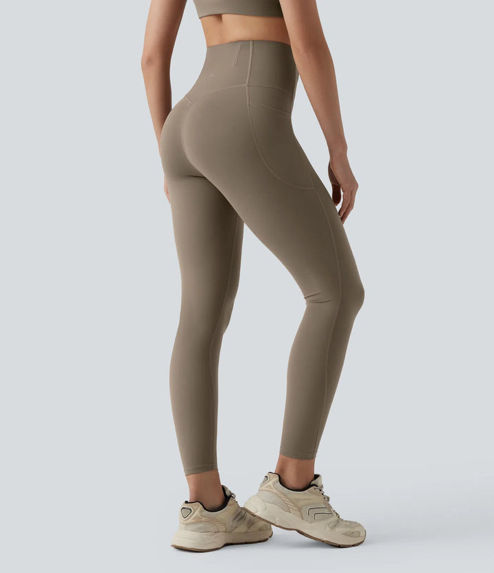 Halara UltraSculpt legginsy do jogi 7/8 z wysokim stanem, modelowaniem i kontrolą brzucha, pasem zapobiegającym podwijaniu oraz kieszeniami