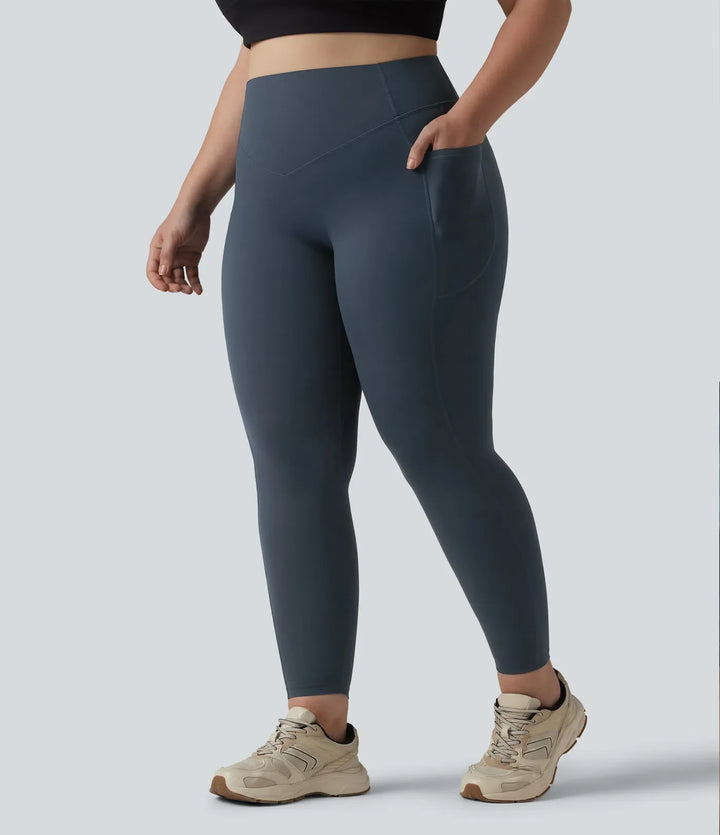 Milejka UltraSculpt z wysokim stanem marszczony unoszące pośladki modelujące brzuch kieszeń modelujące treningu plus size legginsy