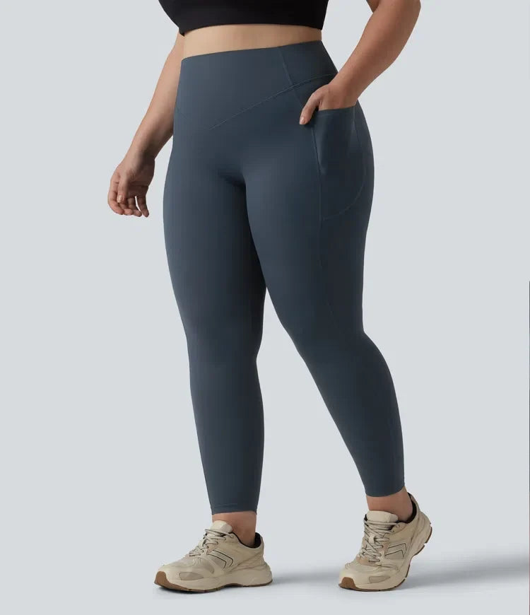 Milejka UltraSculpt z wysokim stanem marszczony unoszące pośladki modelujące brzuch kieszeń modelujące treningu plus size legginsy