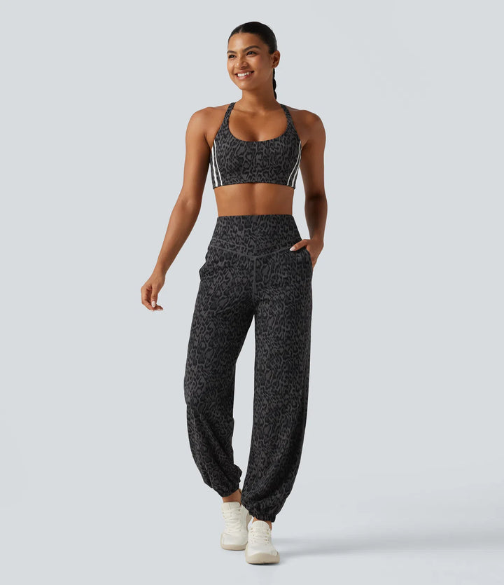 Halara UltraSculpt spodnie jogger do jogi w panterkę, z wysokim stanem, modelujące brzuch, z kieszeniami