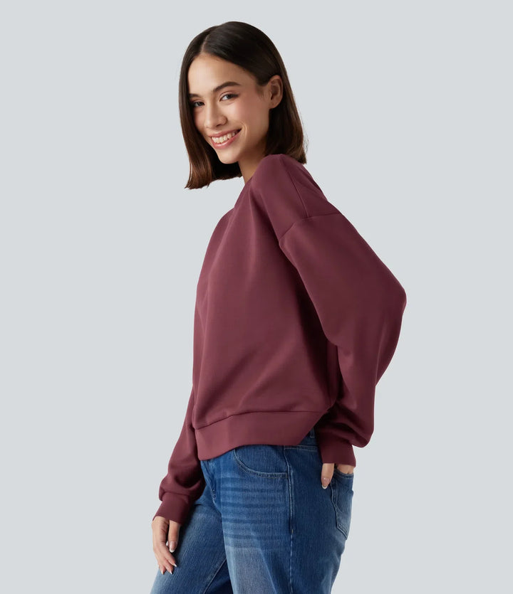 SpacerTek z okrągłym dekoltem i długim rękawem skręcany tył bluza na co dzień