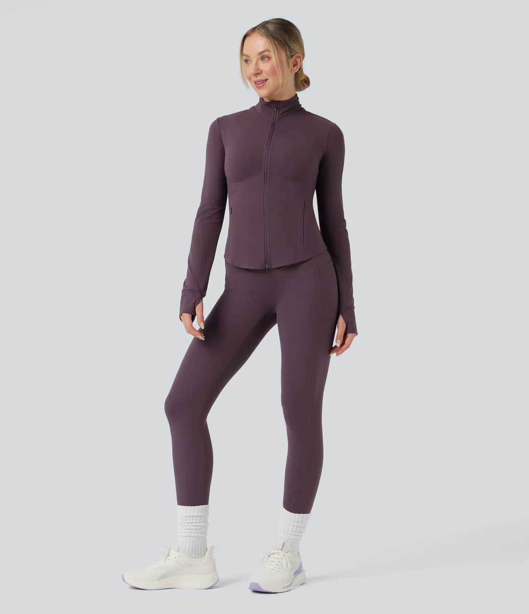 Milejka UltraSculpt z półgolfem push-up z długim rękawem z otworem na kciuk joga kurtka z kieszeniami