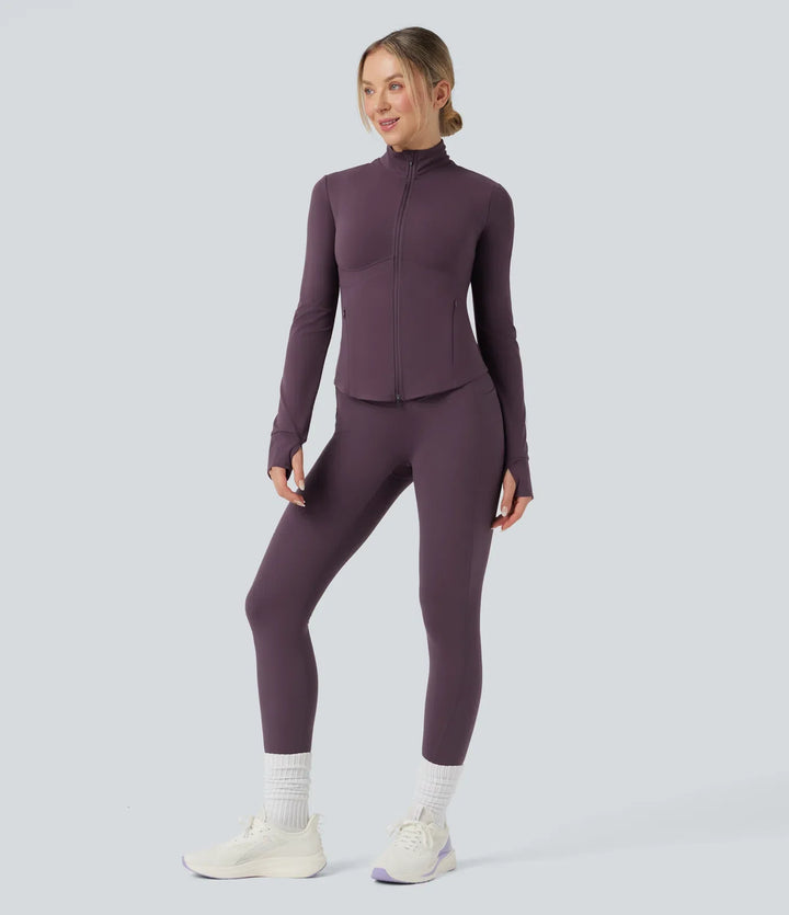 Milejka UltraSculpt z półgolfem push-up z długim rękawem z otworem na kciuk joga kurtka z kieszeniami