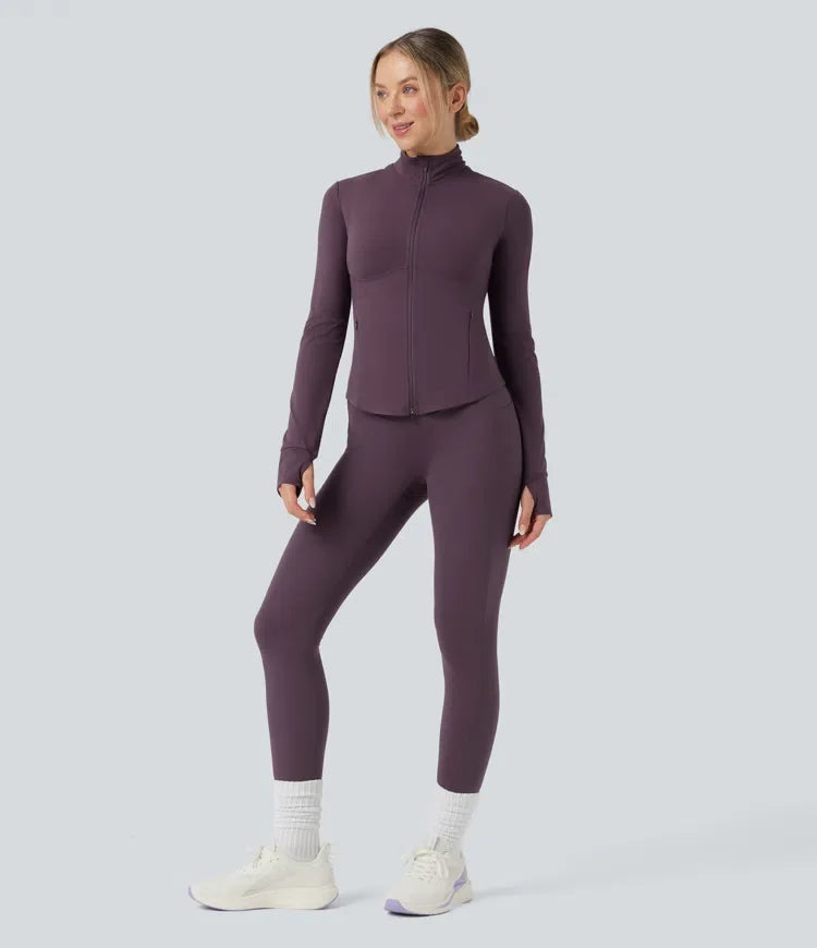 Milejka UltraSculpt z półgolfem push-up z długim rękawem z otworem na kciuk joga kurtka z kieszeniami