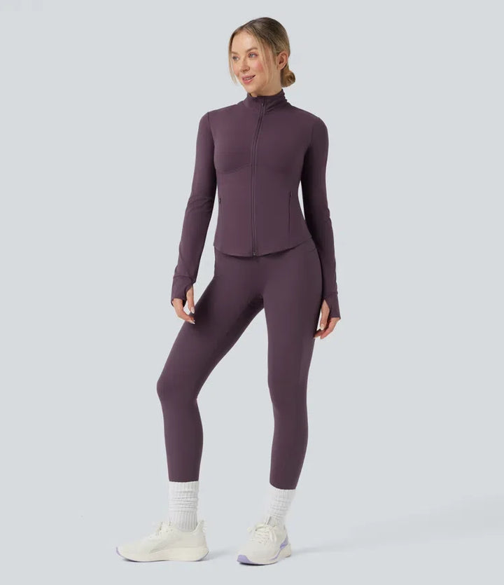 Milejka UltraSculpt z półgolfem push-up z długim rękawem z otworem na kciuk joga kurtka z kieszeniami