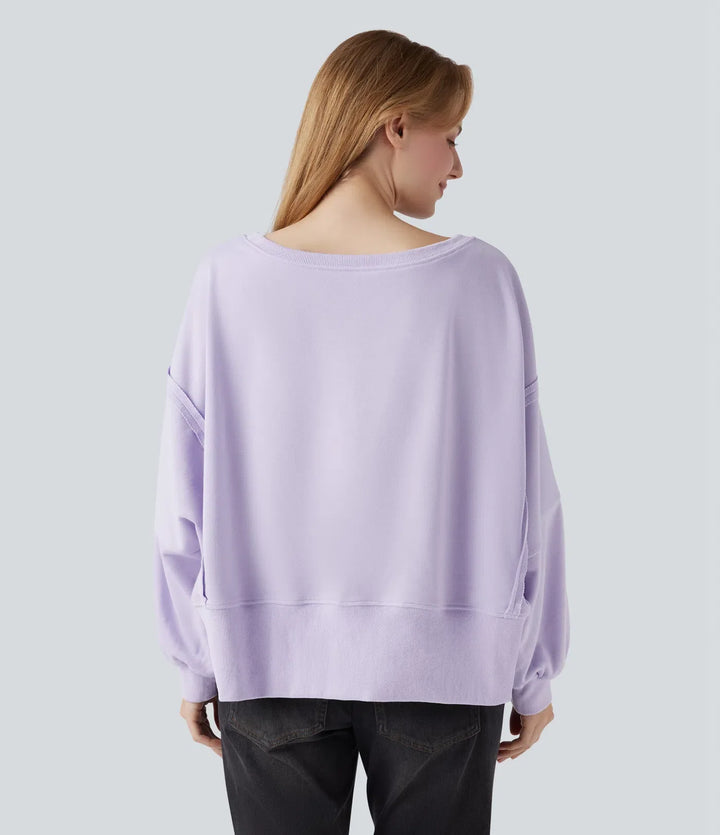 Z dekoltem łódka z długim rękawem High Low bluza na co dzień