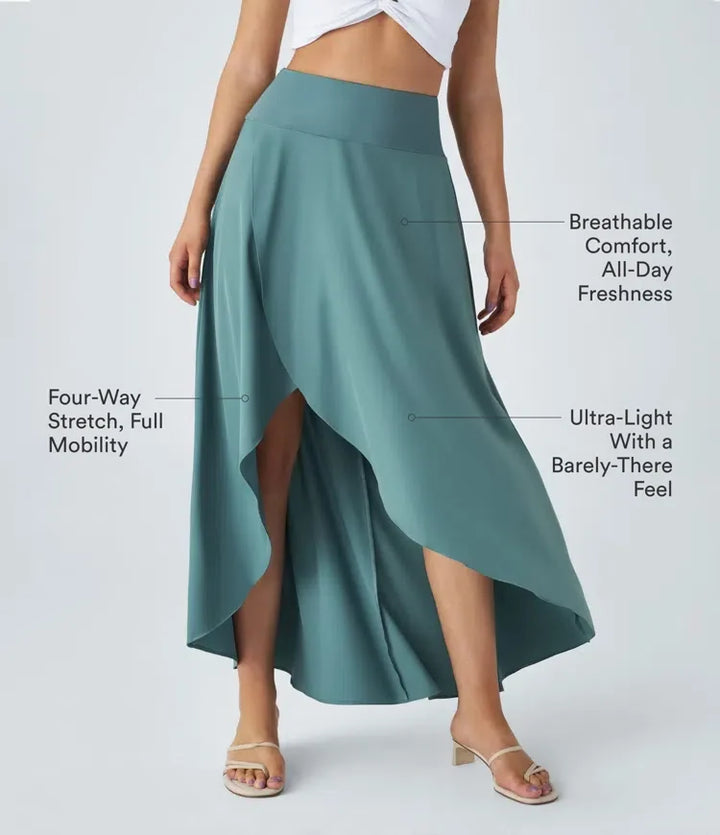 Breezeful z wysokim stanem High Low Ruffle 2-in-1 Flowy szybkoschnący na co dzień regularny spódnica maxi