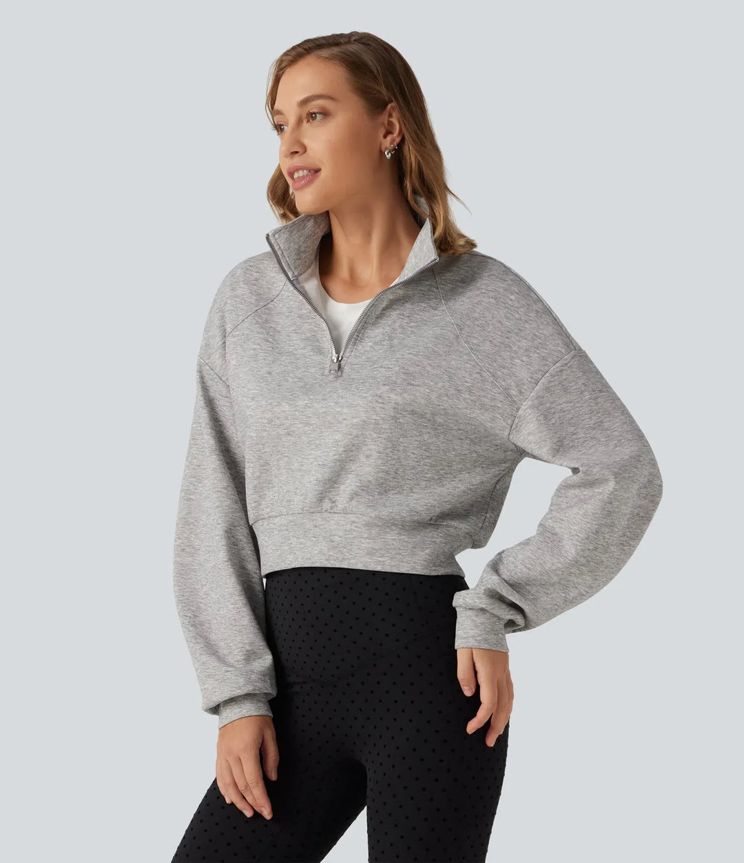 Ze stójką z zamkiem 1/2 raglanowy z długim rękawem na co dzień krótki fason bluza