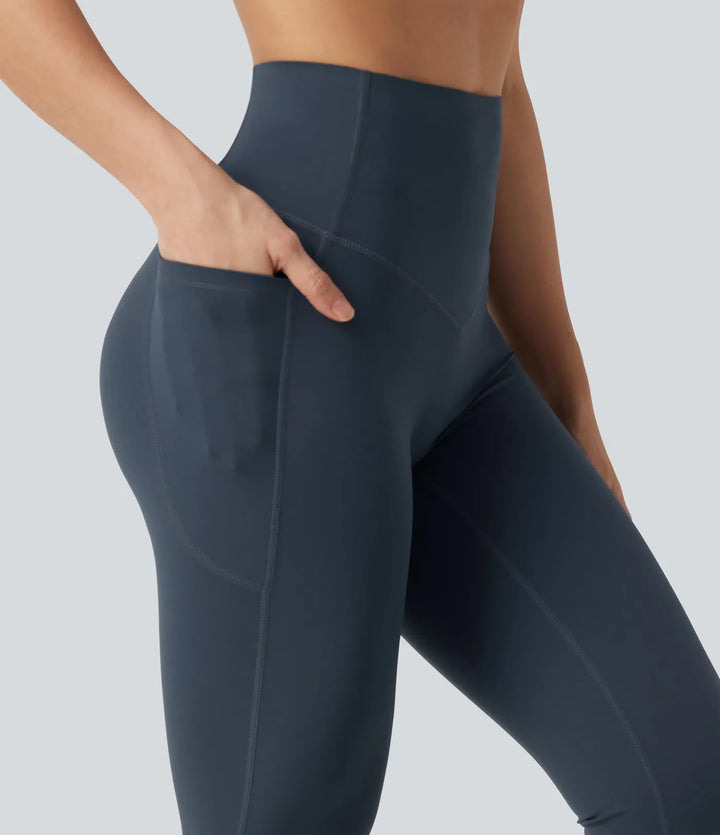 Milejka UltraSculpt z wysokim stanem modelujące brzuch modelujące bootcut legginsy do jogi z kieszeniami