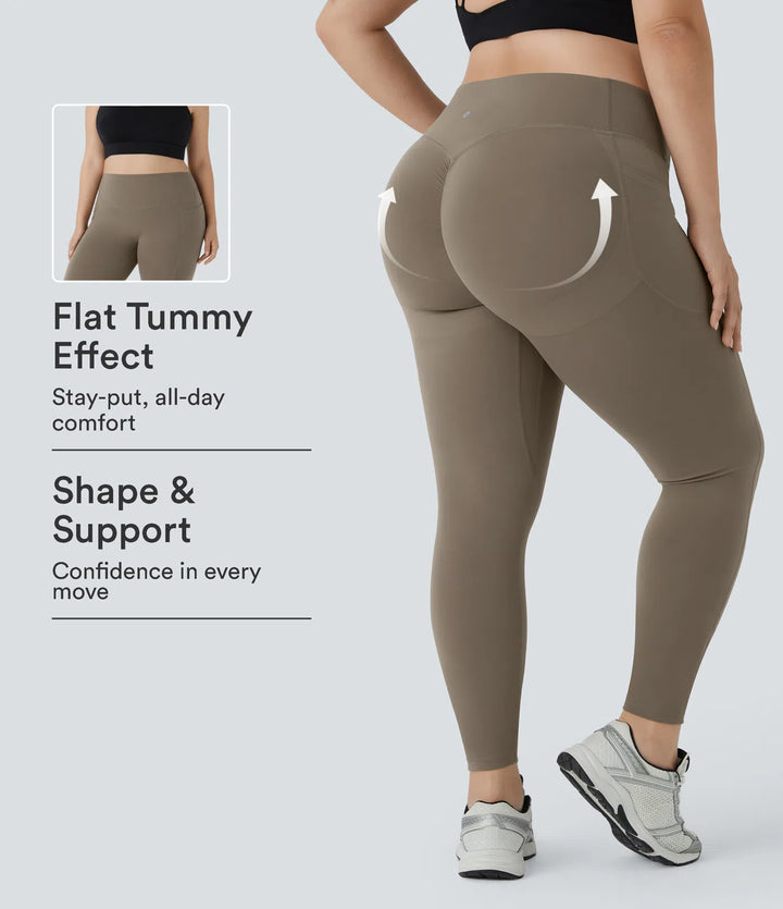 Halara UltraSculpt legginsy plus size z wysokim stanem, marszczeniem podnoszącym pośladki, kontrolą brzucha i kieszenią — modelujące, do treningu