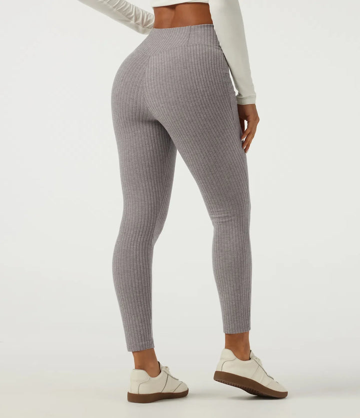 Prążkowana dzianina krzyżowany z wysokim stanem skinny legginsy na co dzień z kieszeniami