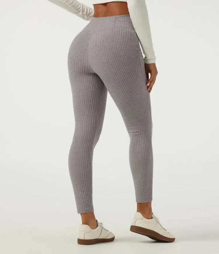 Prążkowana dzianina krzyżowany z wysokim stanem skinny legginsy na co dzień z kieszeniami