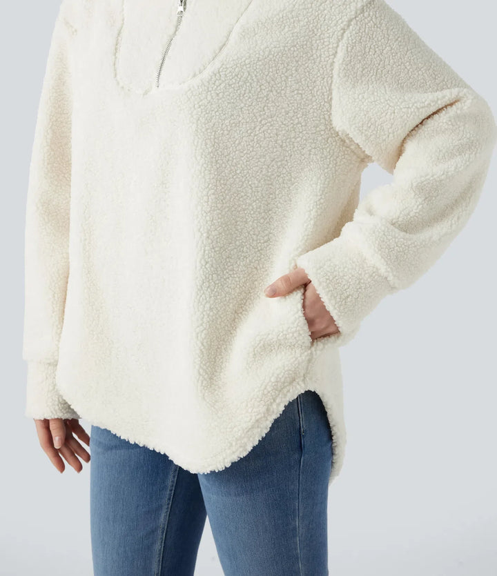 Z kapturem połowa zamek z zaokrąglonym dołem oversize na co dzień sherpa bluza z kieszeniami