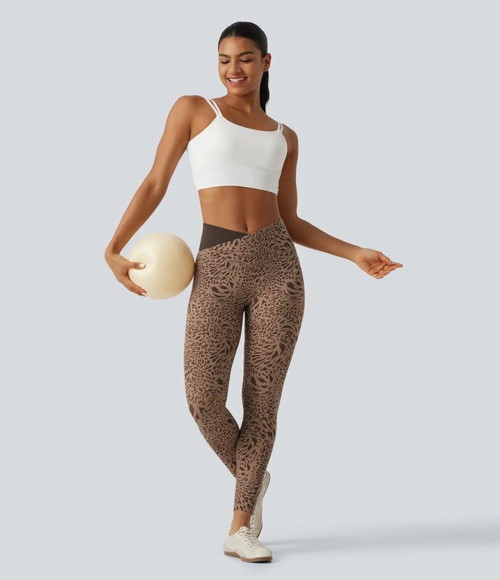 Milejka UltraSculpt w panterkę z wysokim stanem krzyżowany skinny legginsy do jogi z kieszeniami