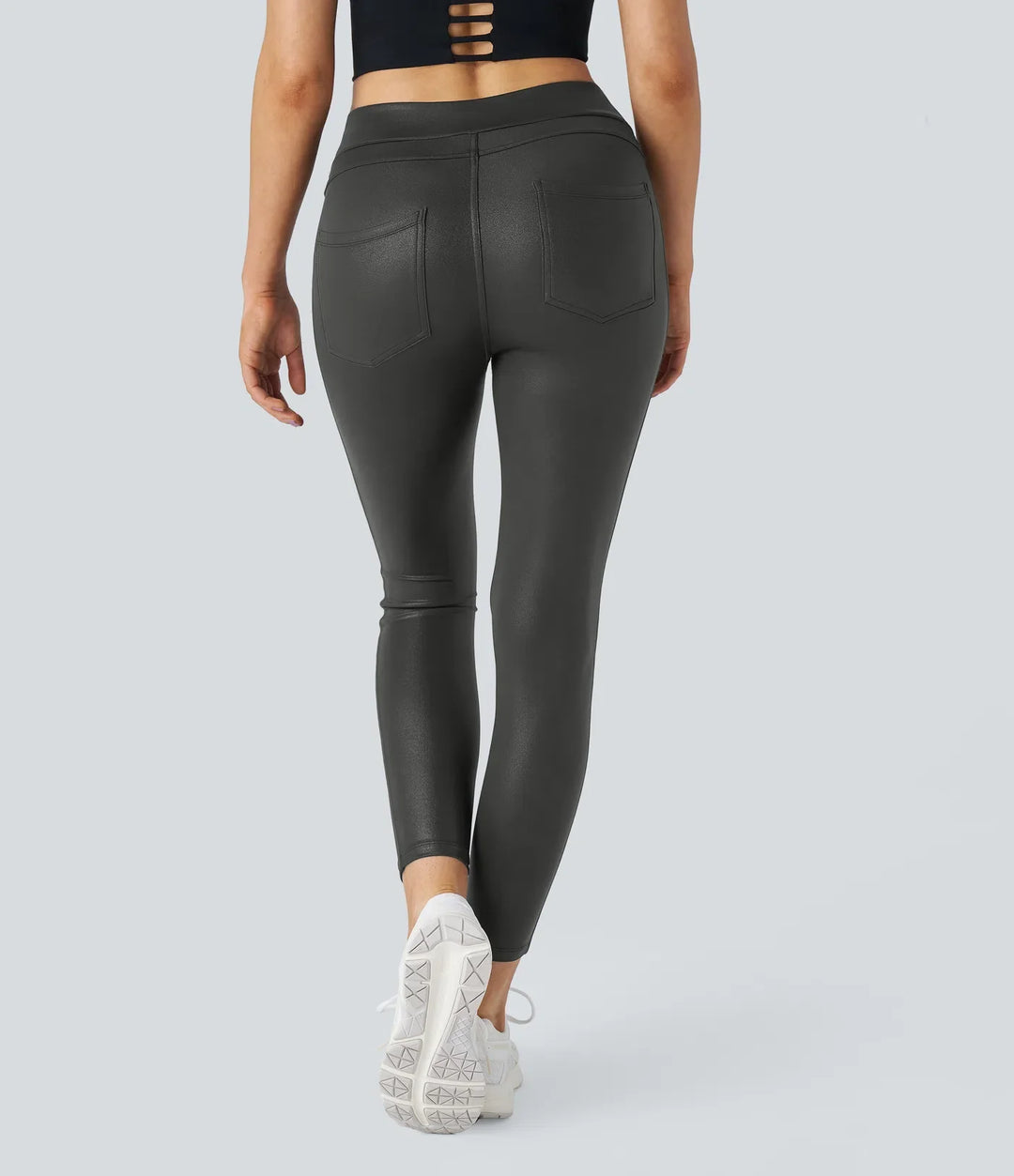 SoftlyZero ze skóry ekologicznej z wysokim stanem i kieszenią do pracy legginsy
