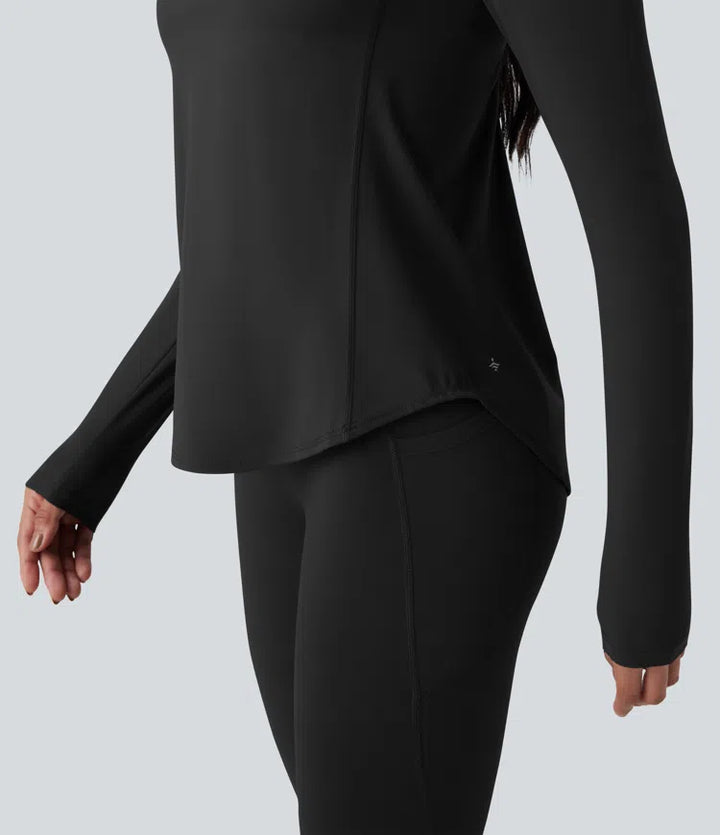 Halara UltraSculpt sportowy top treningowy z krzyżowanymi, odkrytymi plecami, długim rękawem i zaokrąglonym dołem