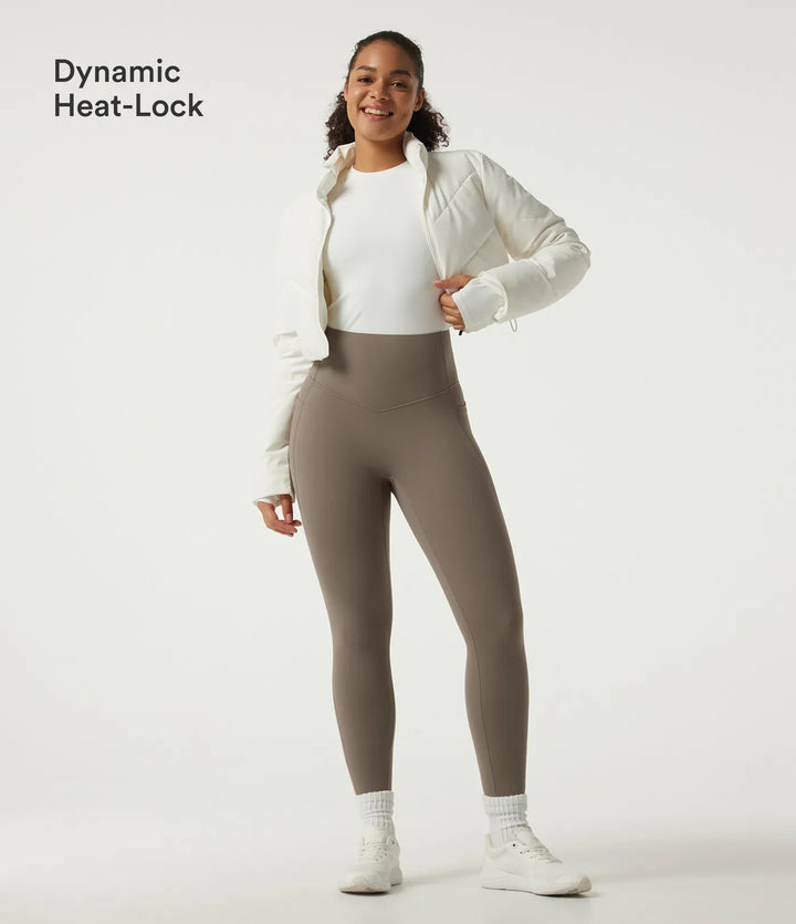 Milejka UltraSculpt ciepło z wysokim stanem modelujące brzuch polarowy legginsy do jogi z kieszeniami