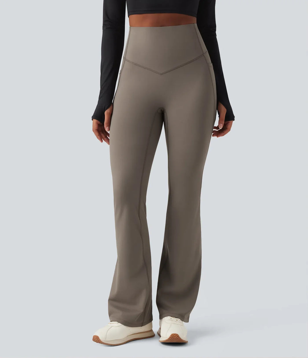 Milejka UltraSculpt ciepło z wysokim stanem modelujące brzuch polarowy modelujące joga legginsy bootcut z kieszeniami