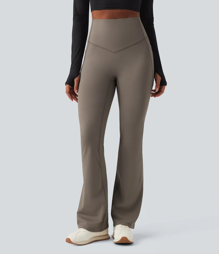 Milejka UltraSculpt ciepło z wysokim stanem modelujące brzuch polarowy modelujące joga legginsy bootcut z kieszeniami