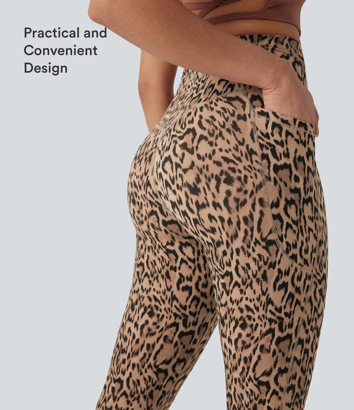 Halara UltraSculpt legginsy do jogi w panterkę, z wysokim stanem, modelujące brzuch i z kieszeniami