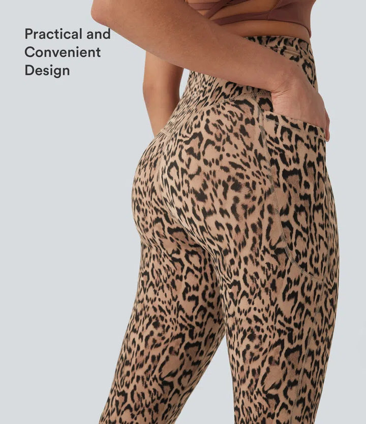 Milejka UltraSculpt w panterkę z wysokim stanem modelujące brzuch legginsy do jogi z kieszeniami