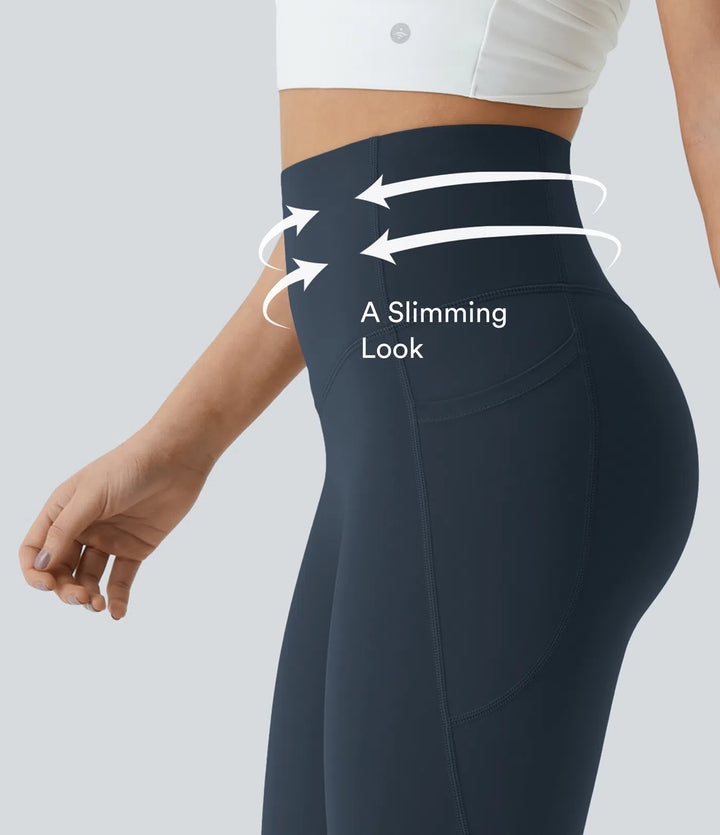 Halara UltraSculpt legginsy treningowe modelujące z wysokim stanem — efekt marszczenia podnoszący pośladki, modelowanie i kontrola brzucha, z kieszenią
