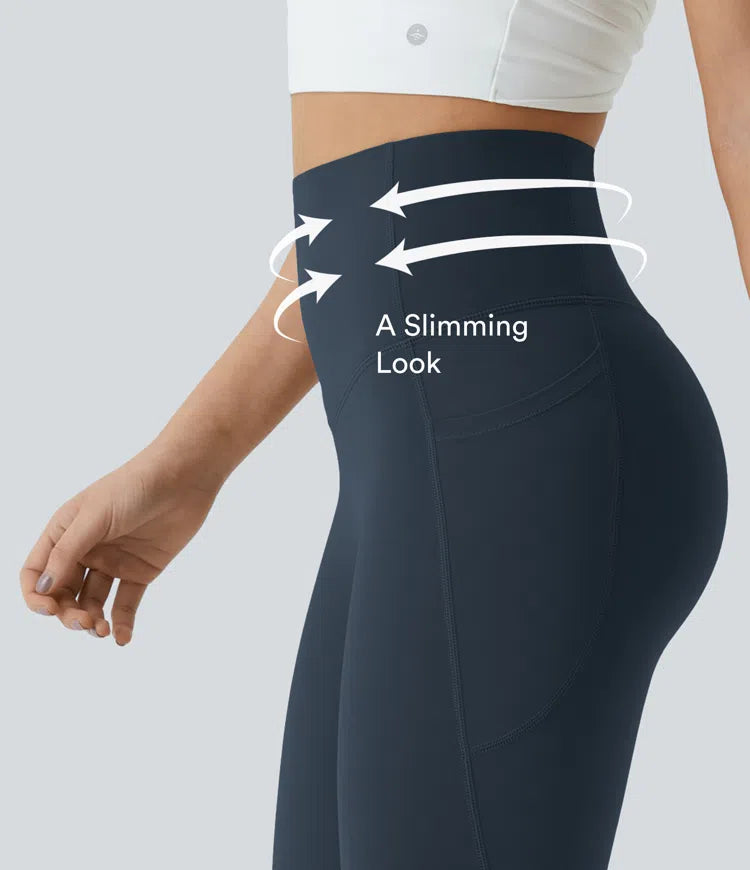 Halara UltraSculpt legginsy treningowe modelujące z wysokim stanem — efekt marszczenia podnoszący pośladki, modelowanie i kontrola brzucha, z kieszenią