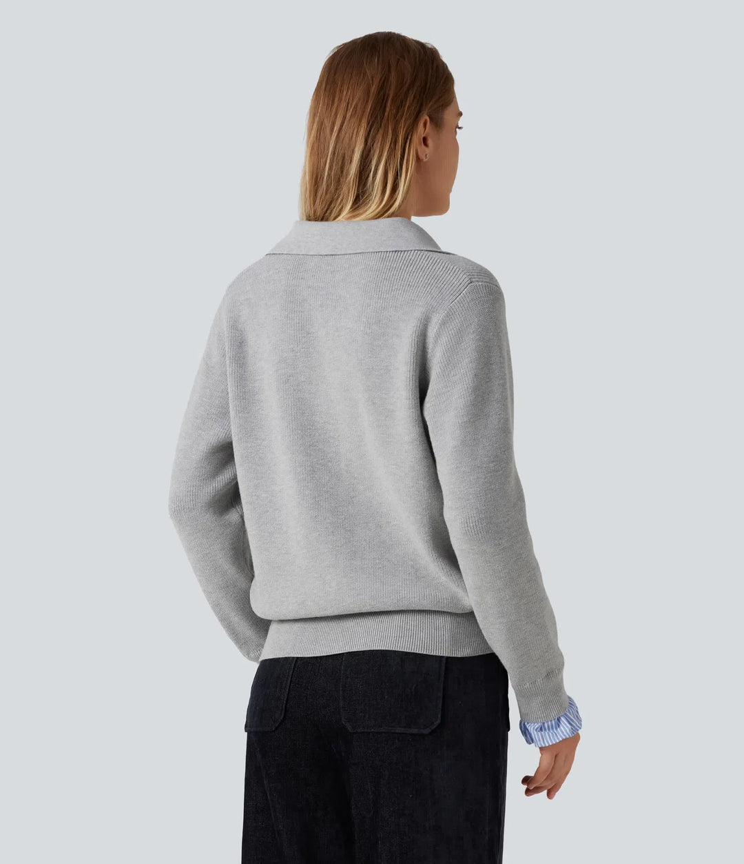Z kołnierzykiem z dekoltem V i długim rękawem 2-in-1 sweter do pracy