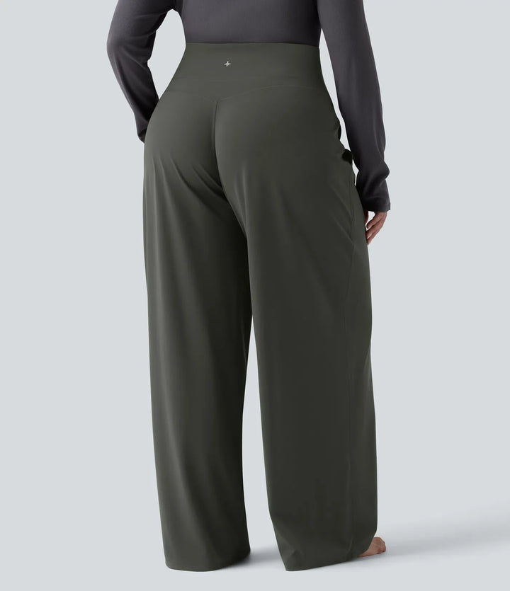 Milejka UltraSculpt z wysokim stanem modelujące brzuch z prostą nogawką joga plus size spodnie z kieszeniami