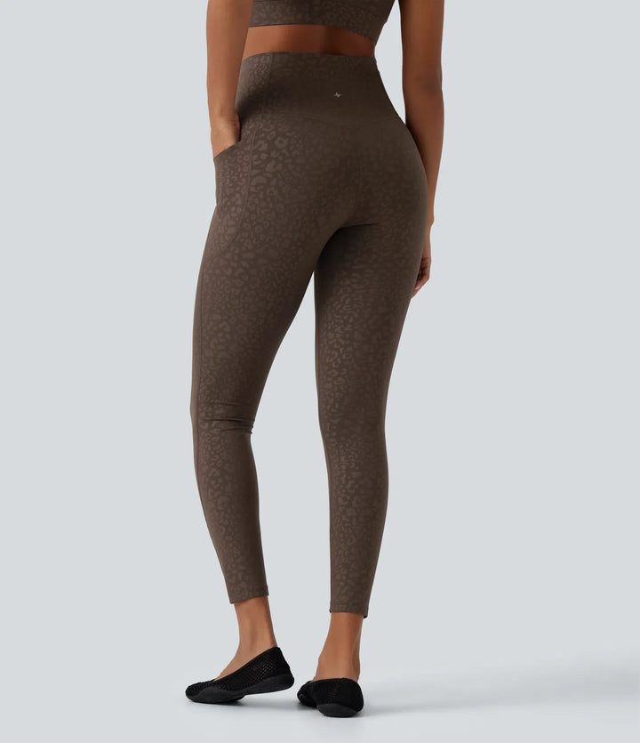 Milejka UltraSculpt w panterkę z wysokim stanem modelujące brzuch legginsy do jogi z kieszeniami