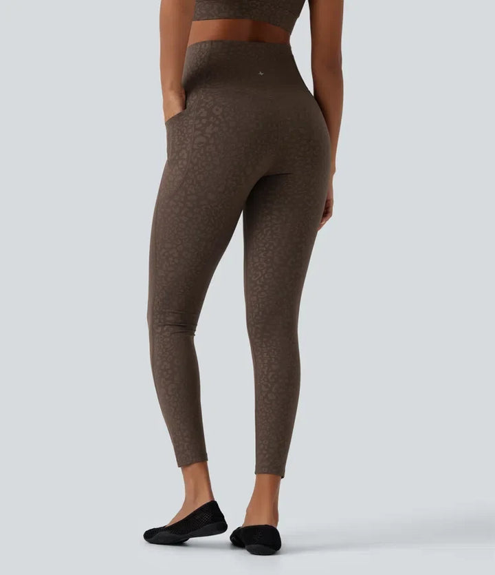 Milejka UltraSculpt w panterkę z wysokim stanem modelujące brzuch legginsy do jogi z kieszeniami
