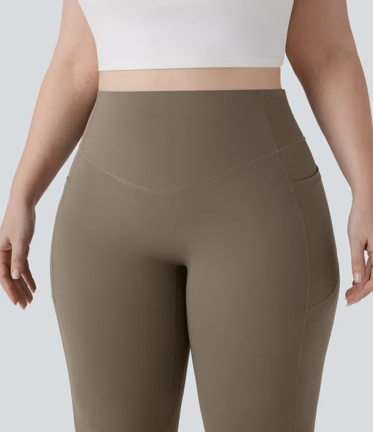 Milejka UltraSculpt z wysokim stanem marszczony unoszące pośladki modelujące brzuch kieszeń modelujące joga bootcut plus size legginsy