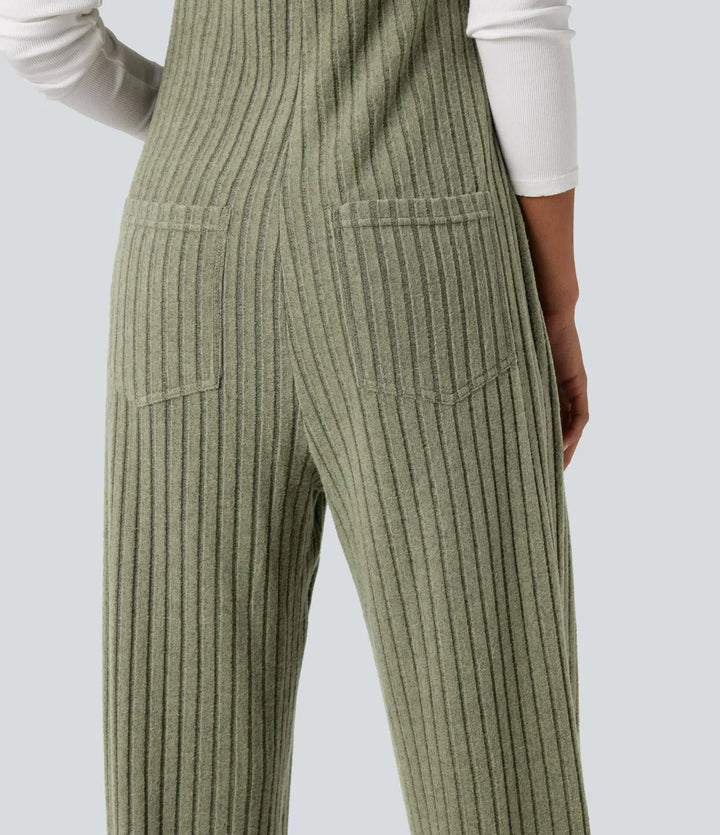 Prążkowana dzianina regulowane ramiączka na co dzień joggery ogrodniczki z kieszeniami