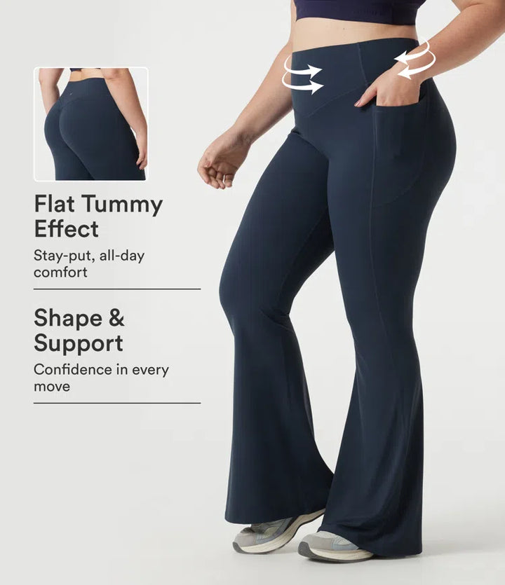 Halara UltraSculpt Plus Size legginsy do jogi z wysokim stanem, z marszczeniem z tyłu podnoszącym pośladki, modelujące brzuch, z rozszerzanymi nogawkami i kieszeniami